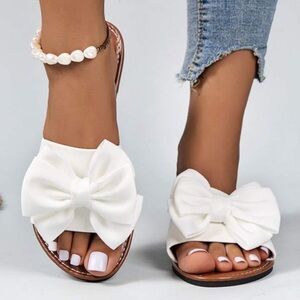 Women's Toe-Ring Slides, Casual Cross Straps Flat Sandals Sz:8 white/tan